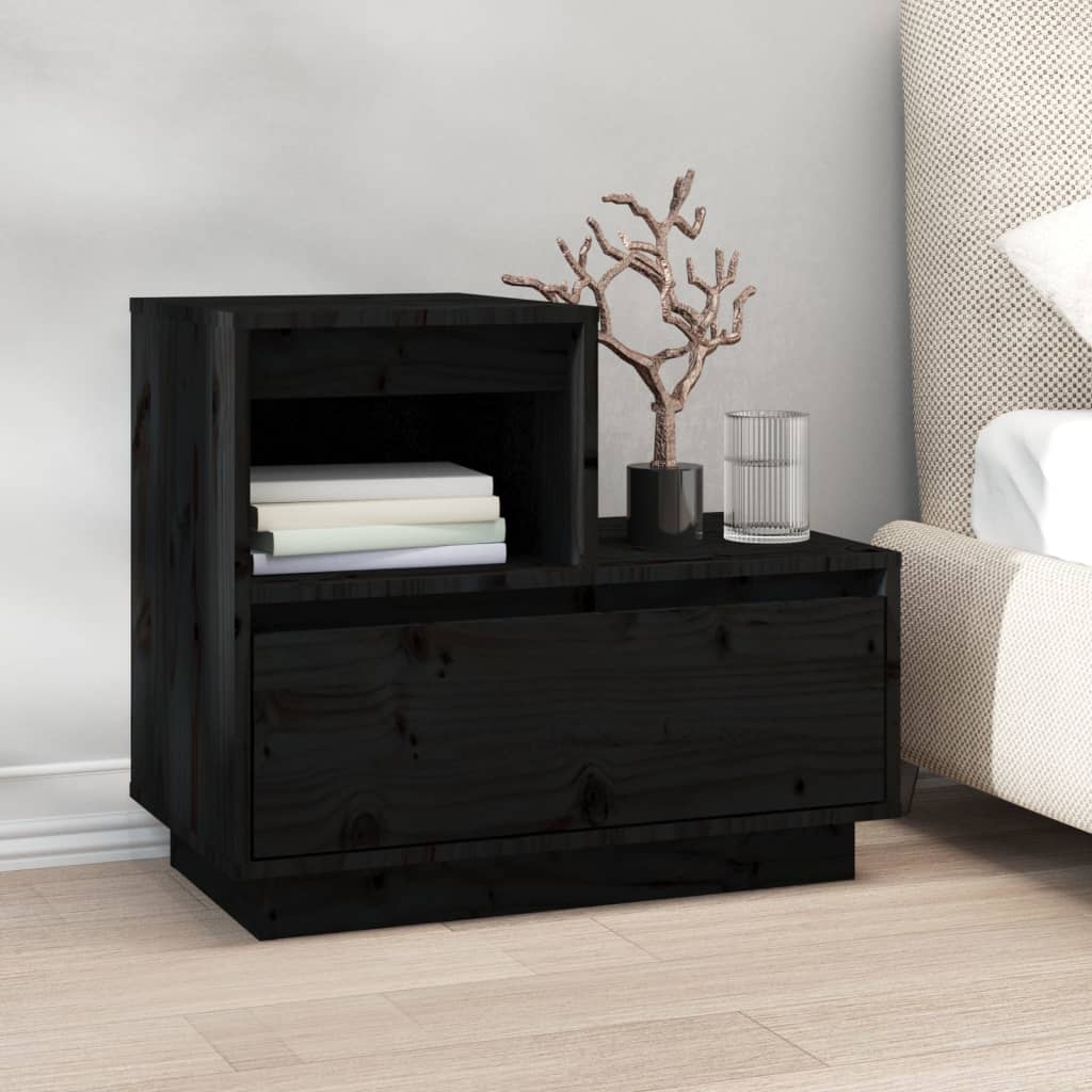 Comodino nero 60x34x51 cm in legno massello di pino – SHABANI Home & Living