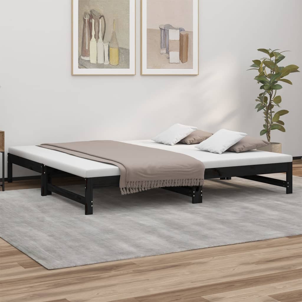 Divano letto allungabile nero 2x(100x200) cm in legno massello di pino –  SHABANI Home & Living
