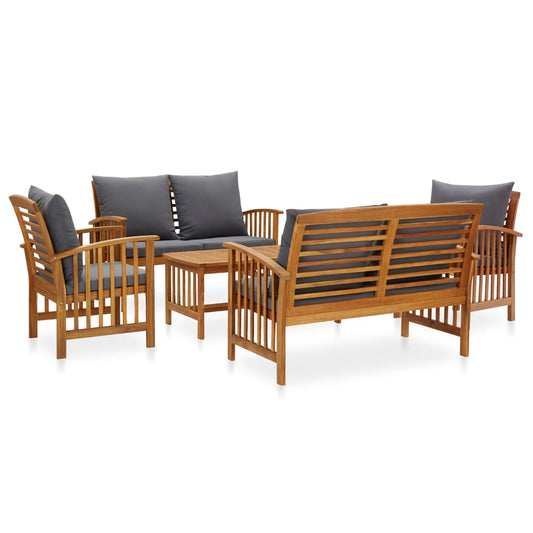 5-tlg. Garten-Lounge-Set mit Auflagen Massivholz Akazie