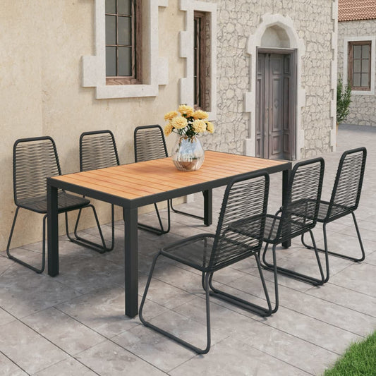 7-tlg. Garten-Essgruppe PVC Rattan Schwarz und Braun