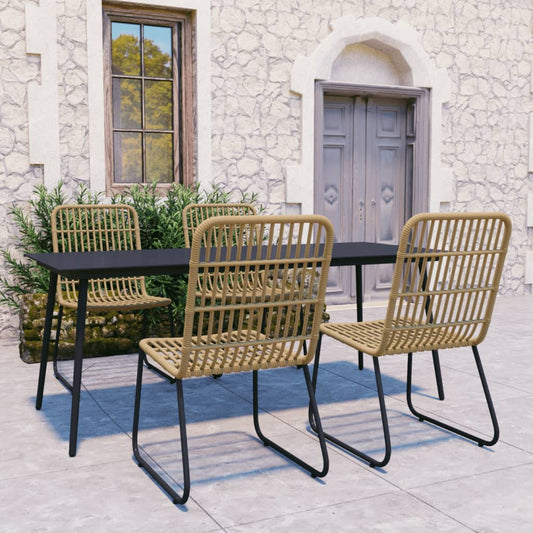 5-tlg. Garten-Essgruppe Poly Rattan und Glas