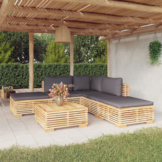 6-tlg. Garten-Lounge-Set mit Kissen Massivholz Teak