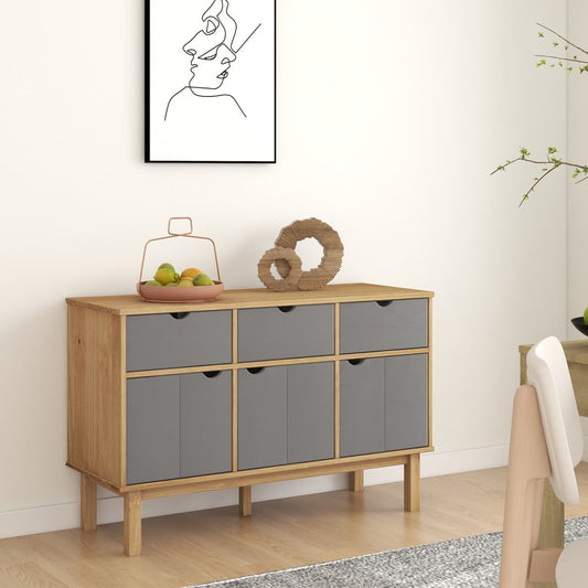 Sideboard Braun und Grau 114x43x73,5 cm Massivholz Kiefer